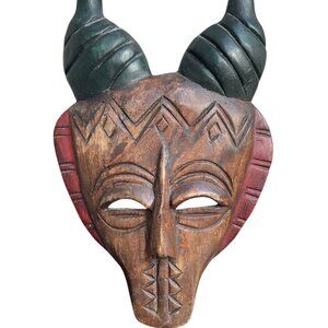 Horned Demon Decorative Tribal Face Mask Hand Carved Wooden